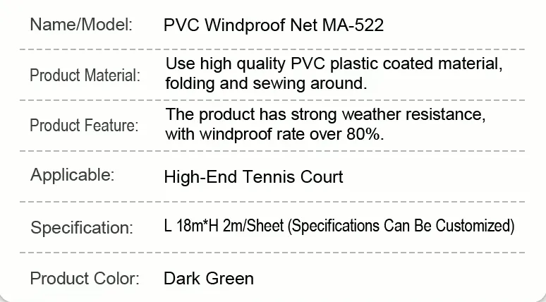 Tennis Court Windproof Net Windproof Rate of 60% Windbreak Net Sport Net
