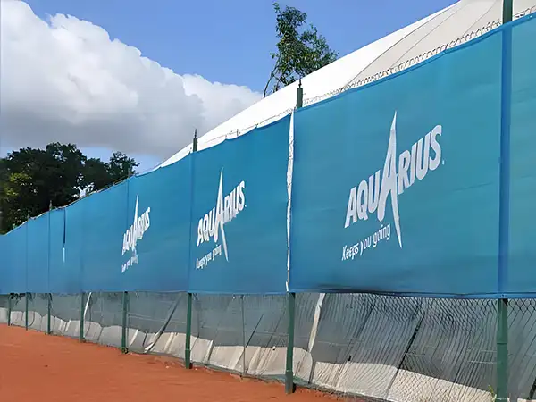 Tennis court windbreak nets with advertising print